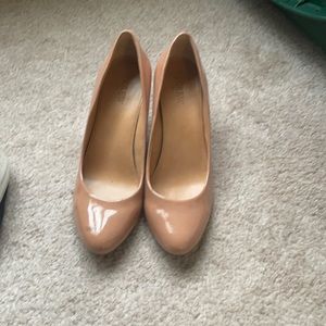 Jcrew patent nude wedge heels, size 8